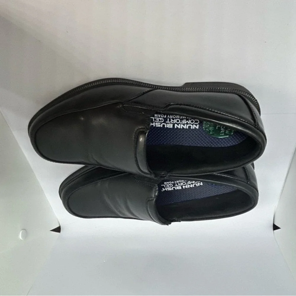 Nunn Bush Black Leather‎ Slip-On Loafers Comfort Gel Memory Foam 9M Men's